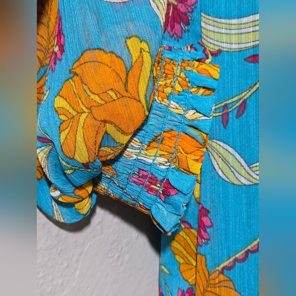 Sofia Jeans by Sofia Vergara Women's Off the Shoulder Floral Maxi Blue Orange M - Picture 5 of 6